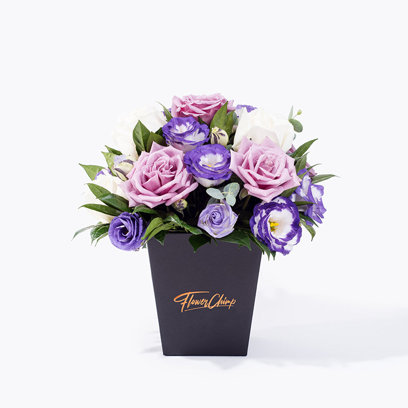 紫玫瑰與紫洋桔梗花盒